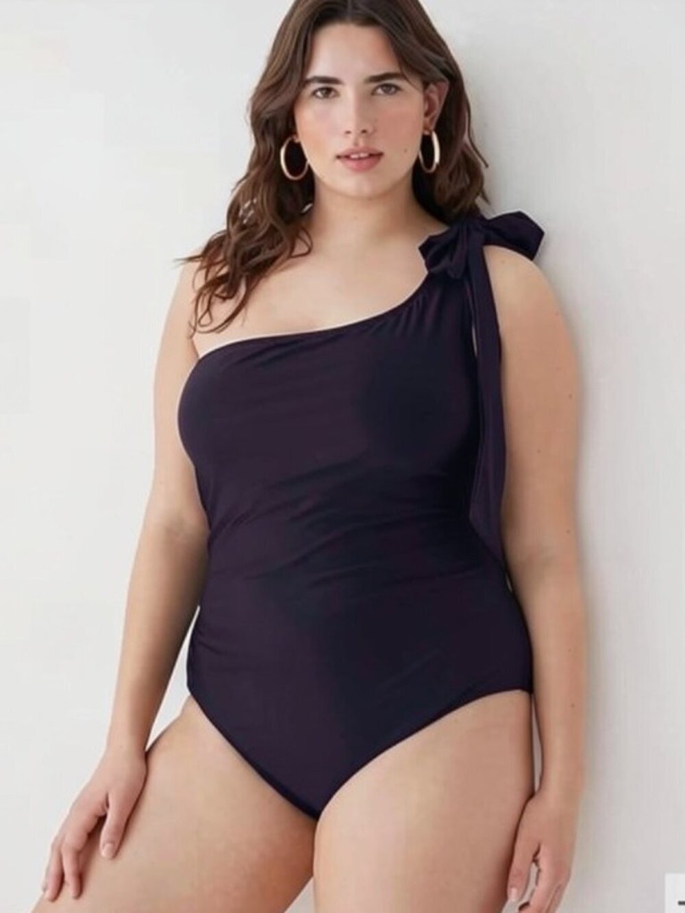 J.Crew One Shoulder Bow Swimsuit Navy One Piece Size 24 Resort Chic Classic